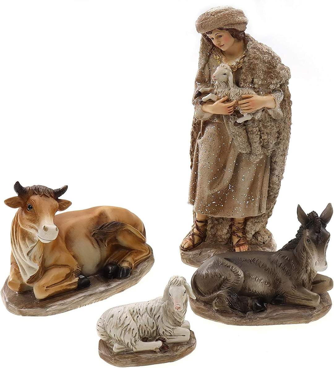 ELLUG Krippenfiguren Set 11teilig mit Glitzer in Beige Braun aus Polyresin, H.: ca. 20cm Weihnachtsk