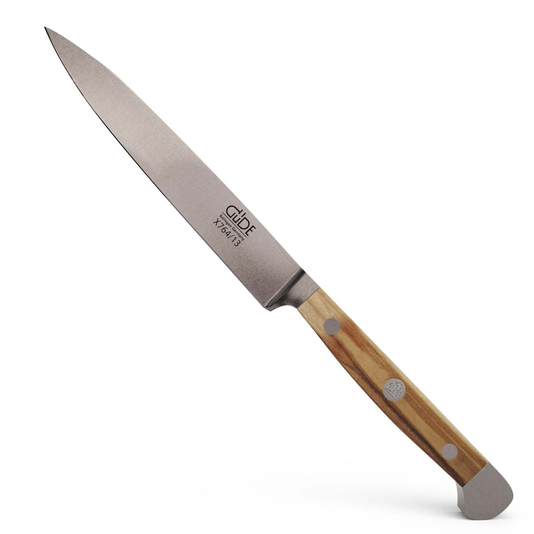 GÜDE Solingen - Spickmesser geschmiedet, 13 cm, Olivenholz, ALPHA OLIVE, Office Messer, Doppelkropf,