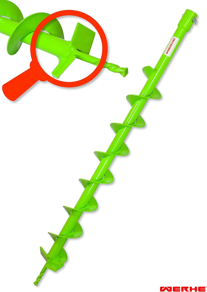 WERHE® Profi Bohrer VollStahl, Erdbohrer für bohrmaschine 80 mm extrem robust mit Hex Adapter - Pfah