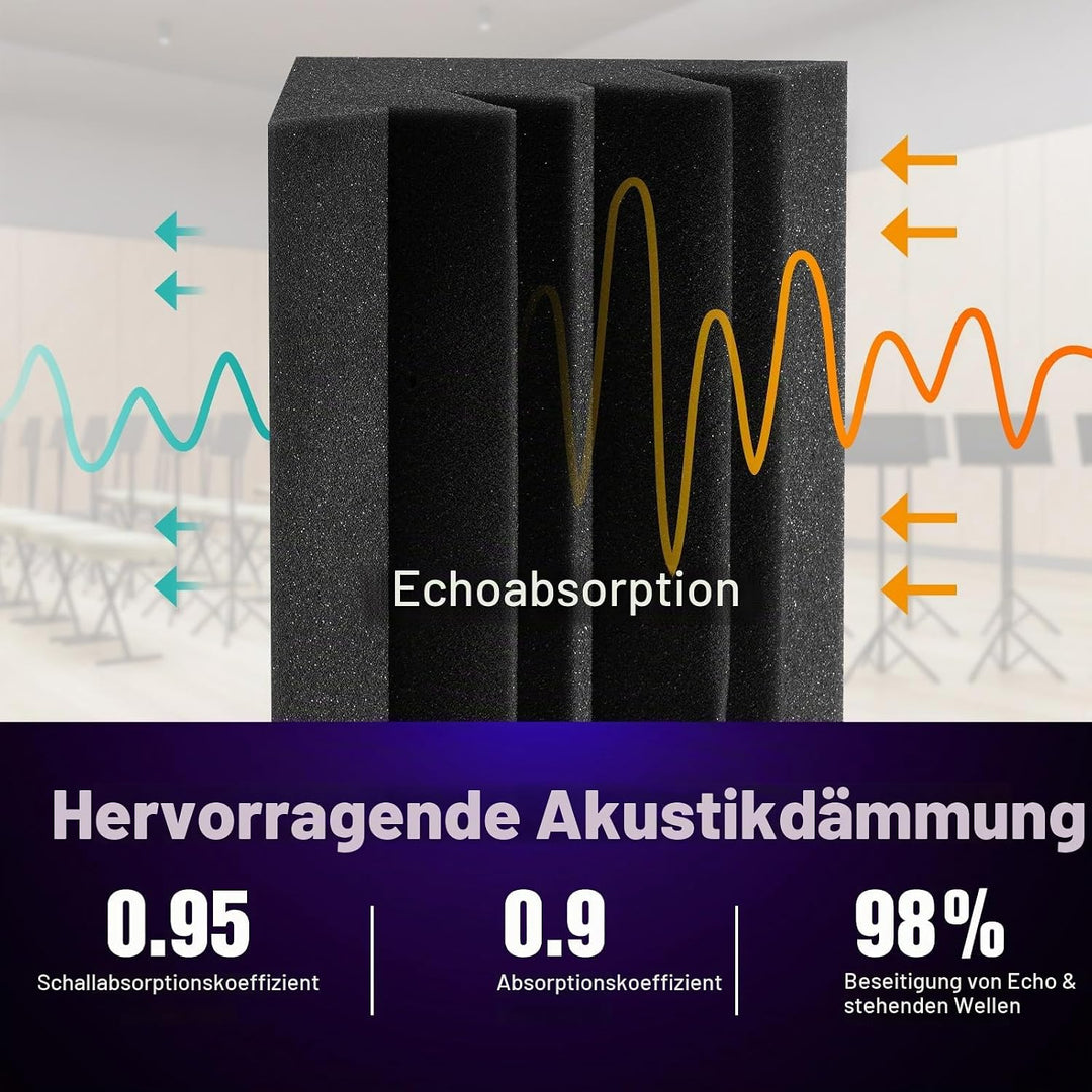 JAMELO 8erPack Bassfallen AkustikschaumEcken, 20,3 x 20,3 x 30,5 cm, schwarze Bassfallen EckstudioSc