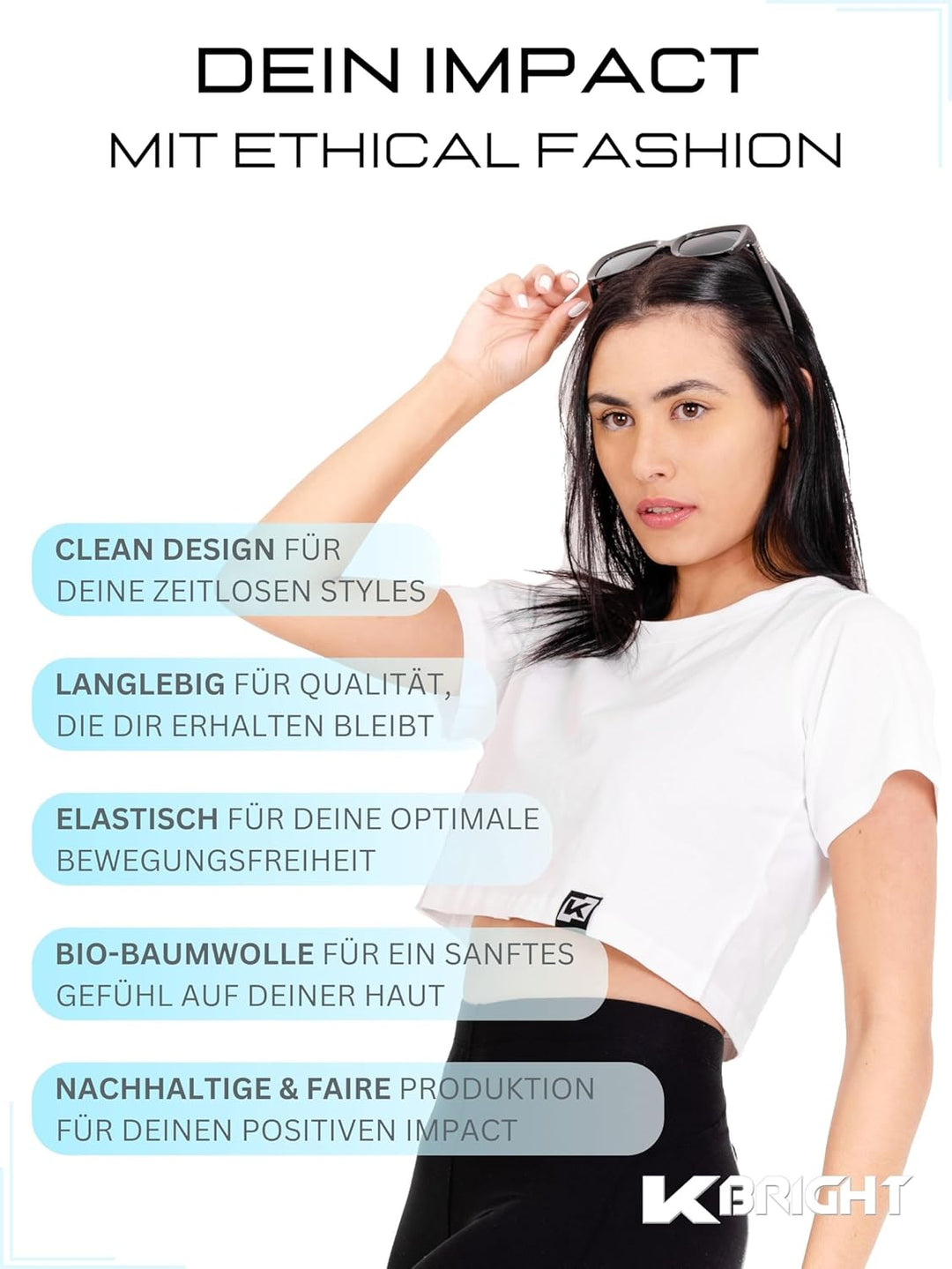 K-BRIGHT Damen Crop Top Kurzarm Basic Nachhaltig Bio Baumwolle Freizeit Sportoberteil Essential Shir
