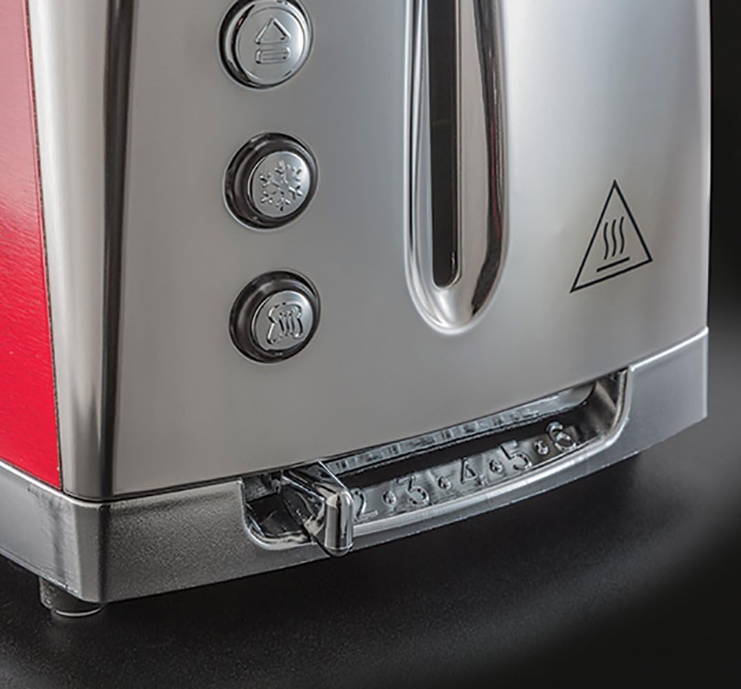 Russell Hobbs Toaster [für 2 Scheiben] Luna Edelstahl Rot (extra breite Toastschlitze, inkl. Brötche
