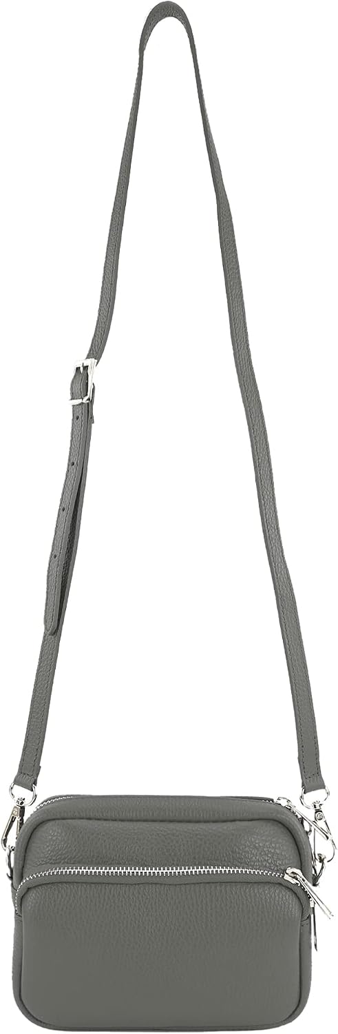modamoda de T231 Damen Leder Umhängetasche Schultertasche Small handmade in Italy Graphitgrau, Graph