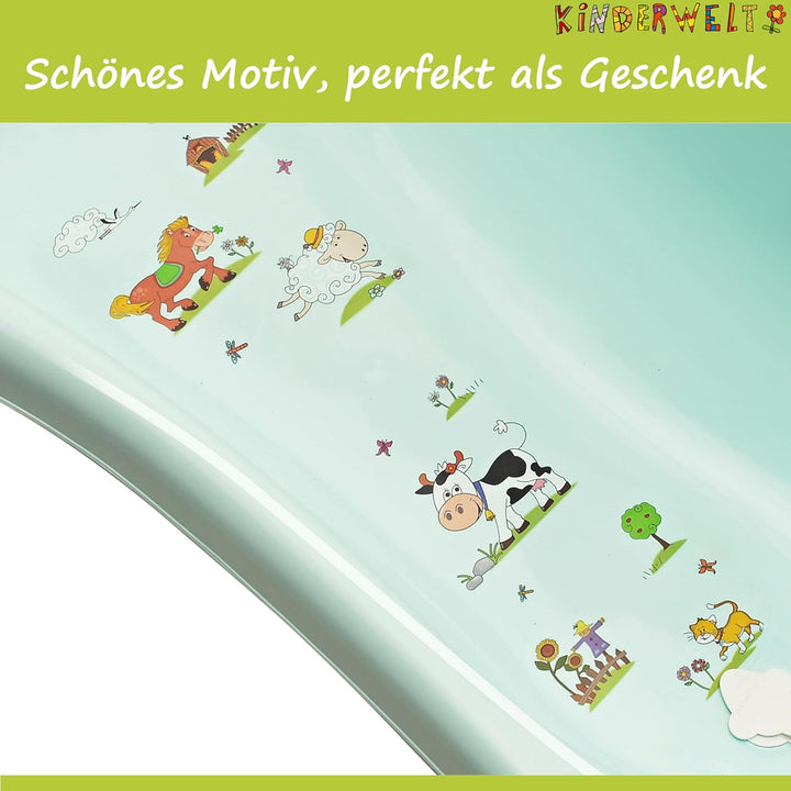 KiNDERWELT Babywanne 100 cm - Baby Badewanne mit Funny Farm Motiv - BPA-Frei - Wanne zum Baden für B