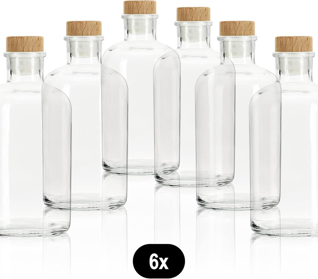 COM-FOUR® 6x Glasflasche 500 ml mit Korken - leere Flasche mit Korkenverschluss - Glasbehälter zum B
