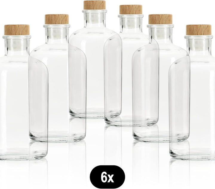 COM-FOUR® 6x Glasflasche 500 ml mit Korken - leere Flasche mit Korkenverschluss - Glasbehälter zum B