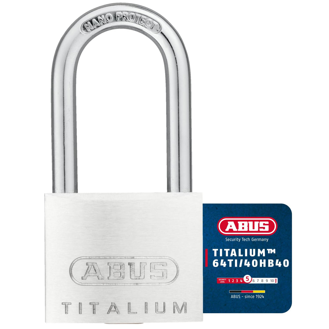 ABUS Vorhängeschloss Titalium 64TI/40HB40 mit hohem Bügel - Kellerschloss mit Schlosskörper aus Spez