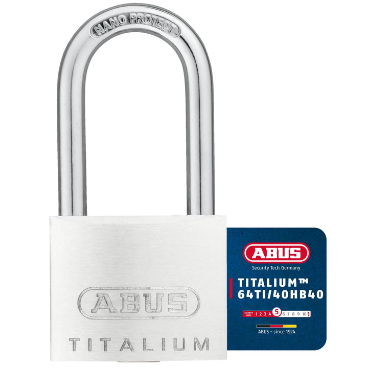ABUS Vorhängeschloss Titalium 64TI/40HB40 mit hohem Bügel - Kellerschloss mit Schlosskörper aus Spez