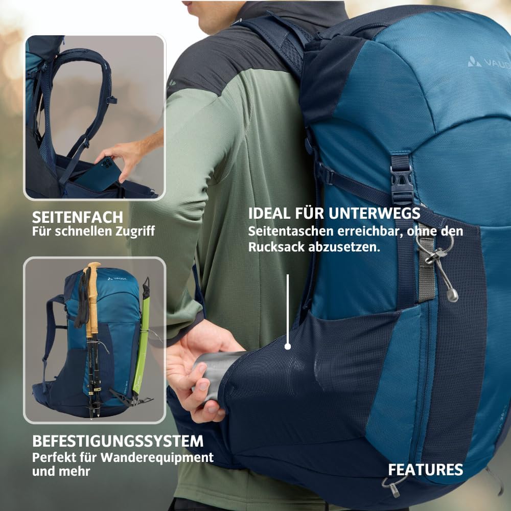 VAUDE Wanderrucksack für Damen & Herren 42 Liter, Aeroflex 3D Belüftung & ErgoShape-Schultergurte, R