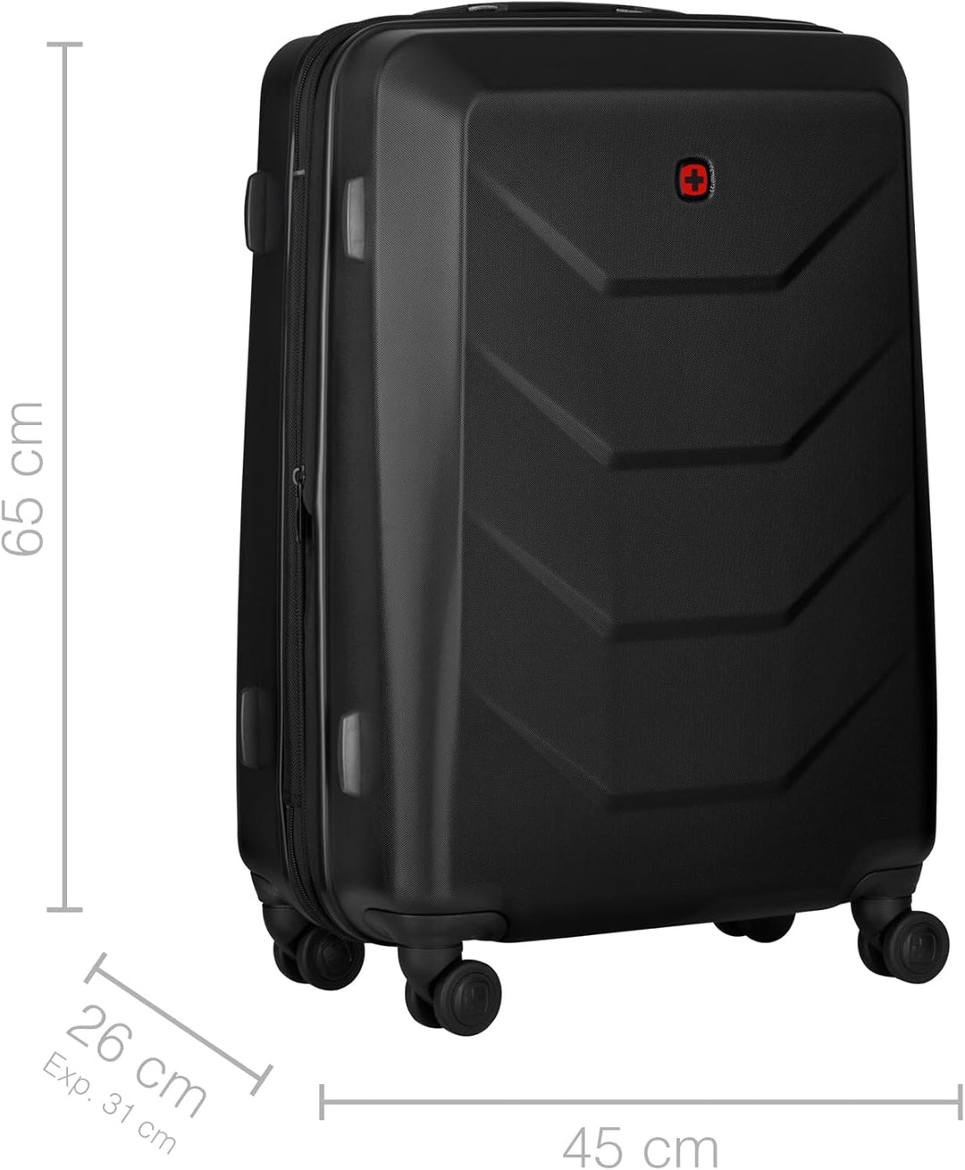 WENGER Prymo Medium Hartschalenkoffer mit 4 Rollen, Trolley, Mittelgross, 59 (67) l, Sicherheitsschl
