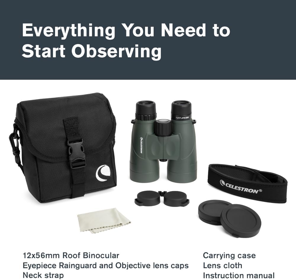 Celestron 71336-CGL Nature DX Fernglas, mit 12 x 56 Vergrösserung, mit BaK4-Prismen, Schwarz Nature