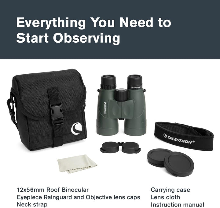 Celestron 71336-CGL Nature DX Fernglas, mit 12 x 56 Vergrösserung, mit BaK4-Prismen, Schwarz Nature