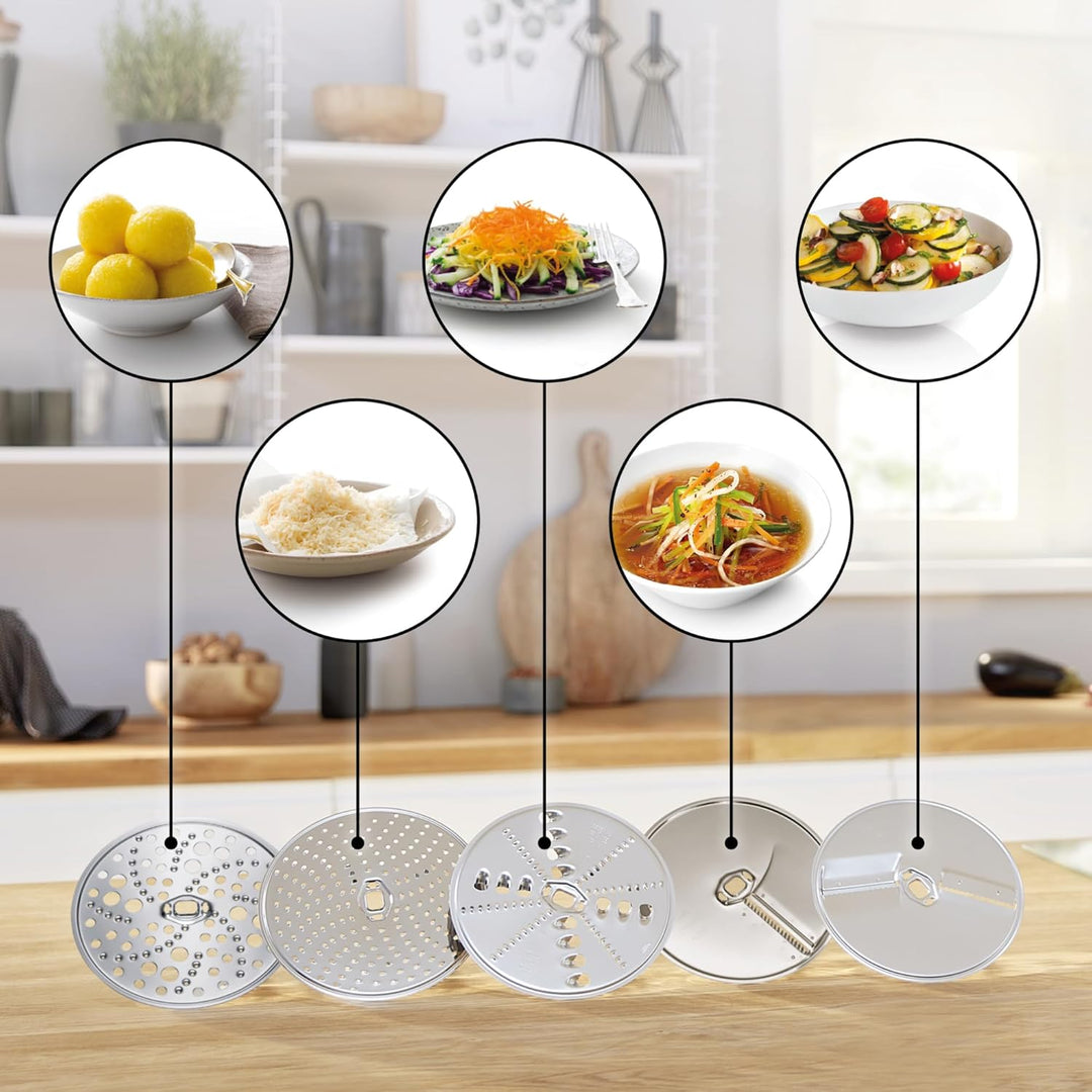 Bosch Zubehör MUZS68VL, VeggieLove Set, Durchlaufschnitzler, 5 Scheiben, Raspeln, Schneiden, Reiben,