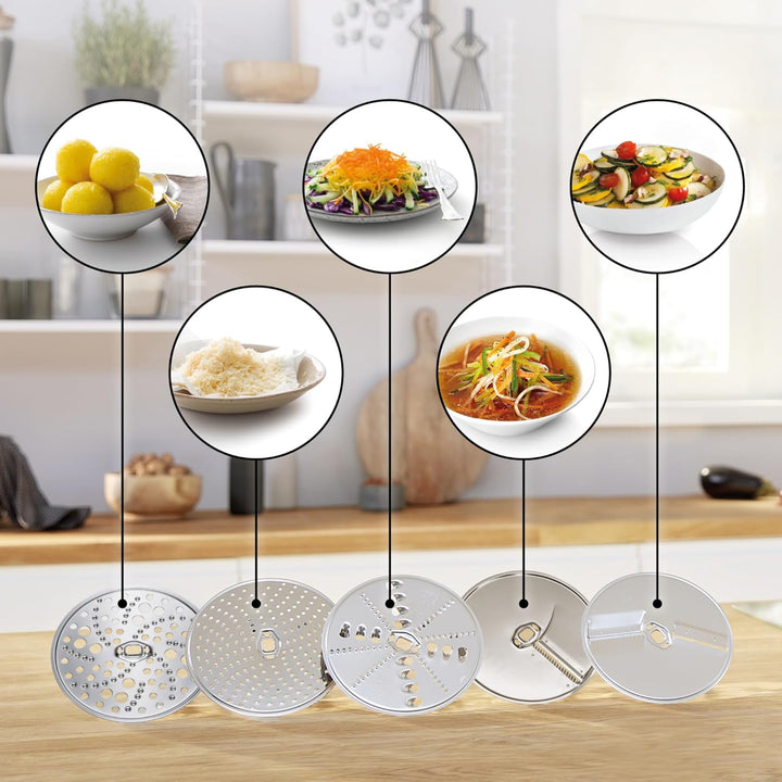 Bosch Zubehör MUZS68VL, VeggieLove Set, Durchlaufschnitzler, 5 Scheiben, Raspeln, Schneiden, Reiben,