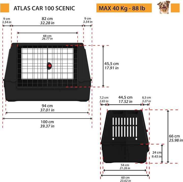 Ferplast Hundebox Auto, Atlas CAR 100 Scenic, extra Belüftung, Ablagefach, Doppelte Schiebeöffnung m