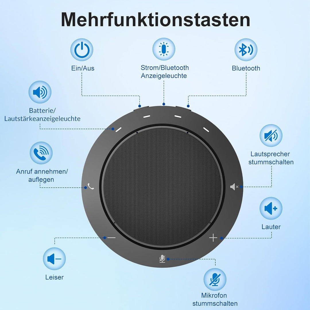 Konferenzlautsprecher mit 2 geräuschunterdrückend Mikrofon, 360°-Spracherfassung, klarer Klang, 10–1