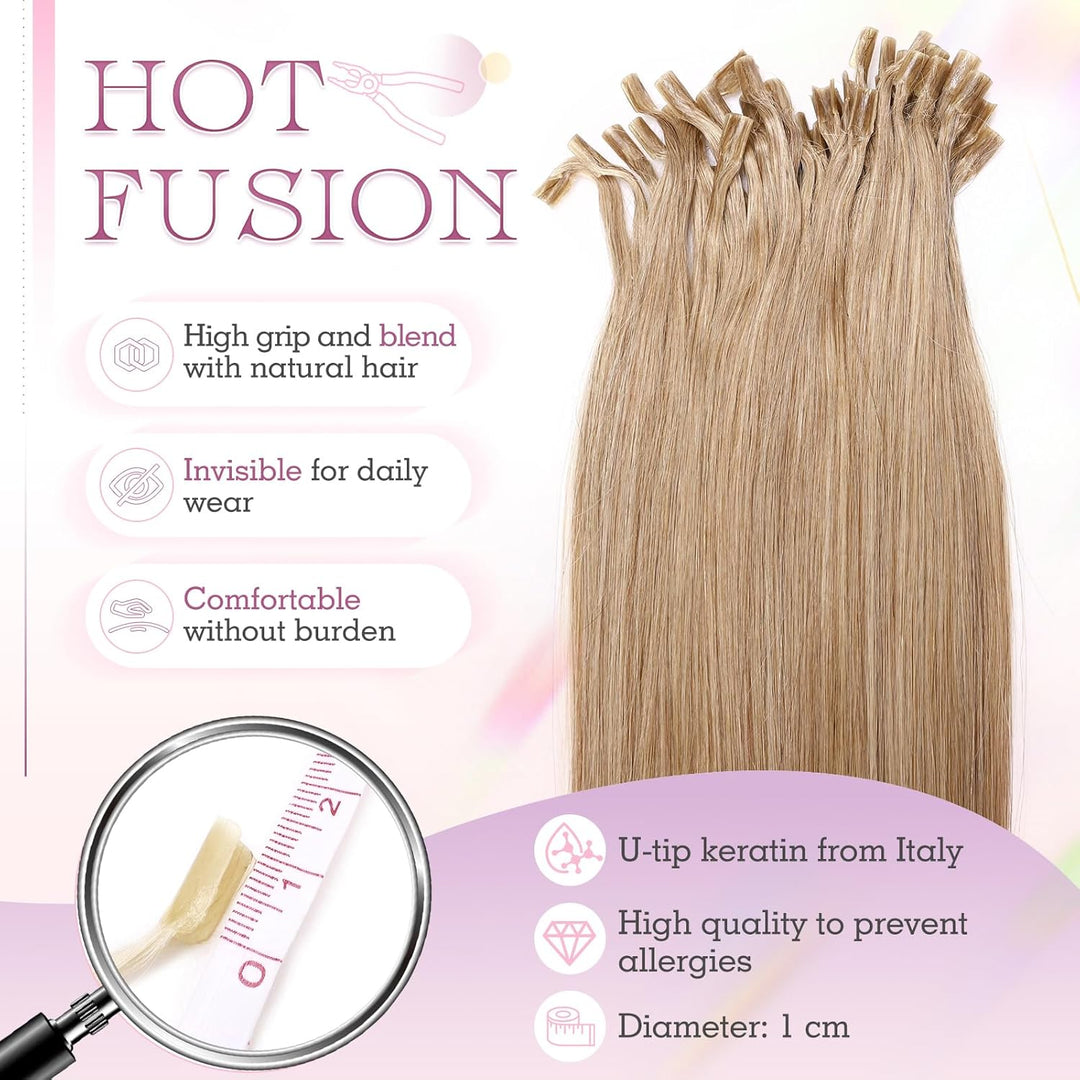 Elailite Bondings Extensions Echthaar Blond 25 Strähnen 20g U Tip Haarverlängerung Glatt 35cm 