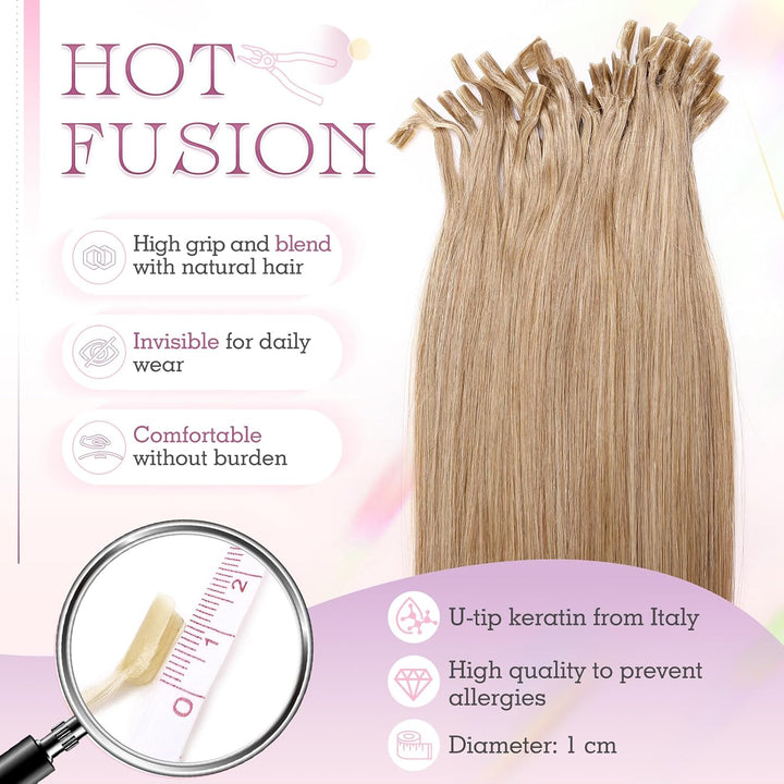 Elailite Bondings Extensions Echthaar Blond 25 Strähnen 20g U Tip Haarverlängerung Glatt 35cm 