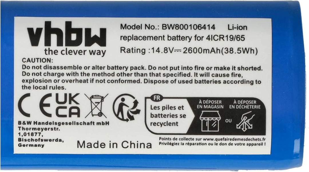 vhbw Akku kompatibel mit Silvercrest SSRA1 Home Cleaner Heimroboter (2600 mAh, 14,8 V, Li-Ion)