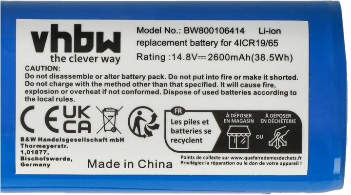 vhbw Akku kompatibel mit Silvercrest SSRA1 Home Cleaner Heimroboter (2600 mAh, 14,8 V, Li-Ion)