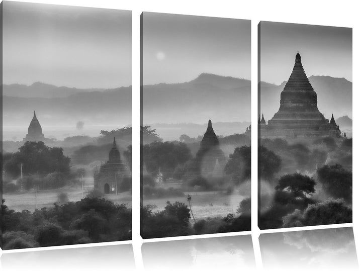 Pixxprint Buddha Tempel im Sonnenuntergang als Leinwandbild/Grösse: 3 Teilig (120x80 cm) cm/Wandbild
