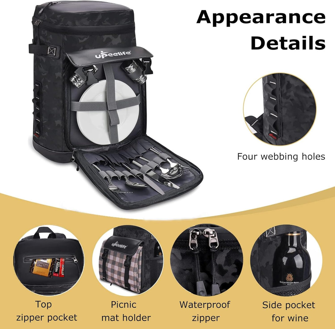 Upeelife Kühlrucksack 30L mit Picknickdeck Befestigungsband, Wasserdichter Picknickrucksack Kühltasc
