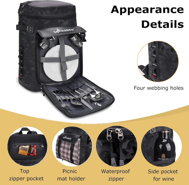 Upeelife Kühlrucksack 30L mit Picknickdeck Befestigungsband, Wasserdichter Picknickrucksack Kühltasc