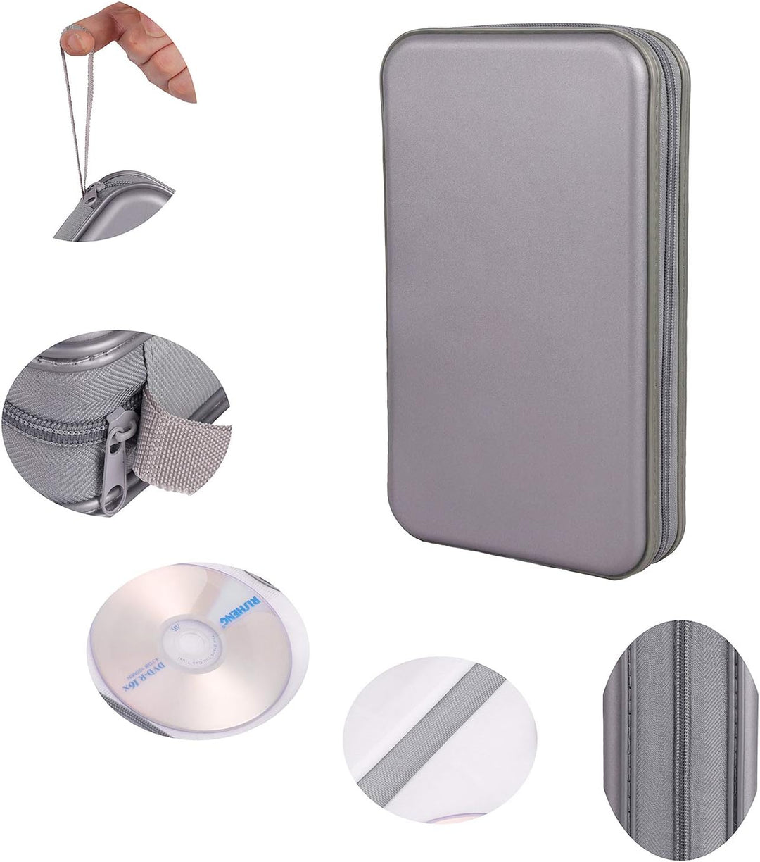 UENTIP CD-Hülle mit 48 Kapazitäten, tragbare DVD-Hülle aus Hartplastik, CD-Organizer, Brieftasche, s