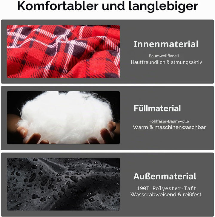 BISINNA XL Baumwoll Flanell-Schlafsack für Camping, 2-3 Jahreszeiten, Erwachsenen-Schlafsack für Wan
