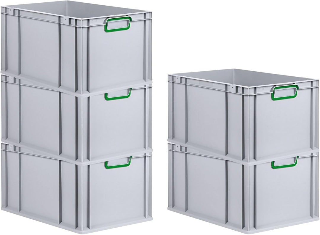SuperSparSet 5x Eurobox NextGen Color | HxBxT 32x40x60cm | 65 Liter | Griffe grün geschlossen | Vers
