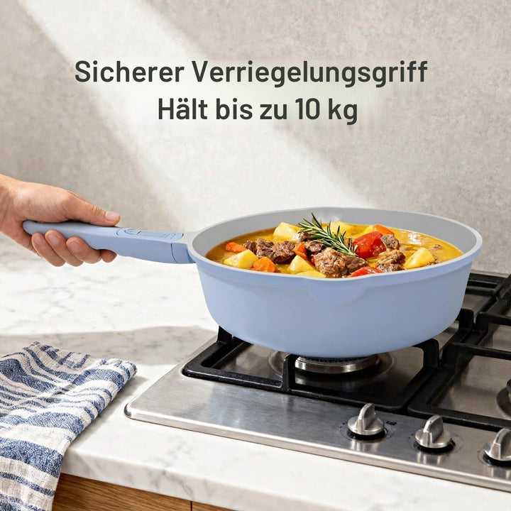 AIKENBBKK Antihaft Topf und Pfannenset, Keramik-Kochgeschirrset Pfanne 28cm mit abnehmbarem Griff, D