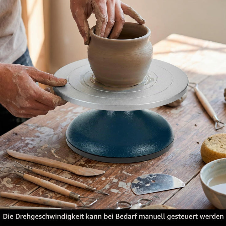 QWORK® Drehscheibe Töpfern, Töpferscheibe 18cm mit Stabile Basis, für Keramik und Kunsthandwerk