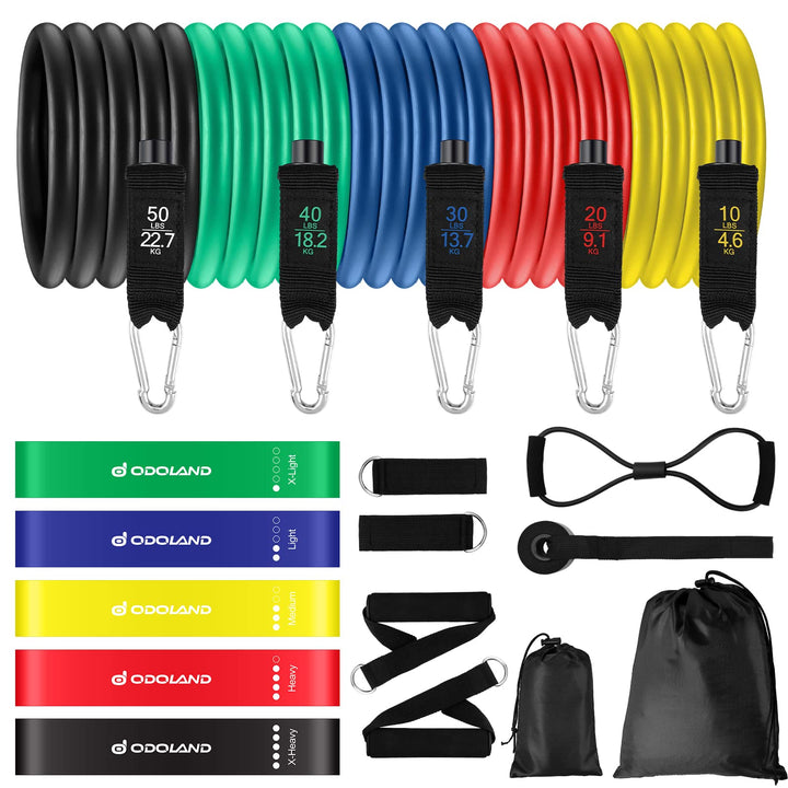 Odoland Resistance Bands Gymnastikband Widerstandsband Set mit Trainingsguide: 5X Expander Tubes, 4