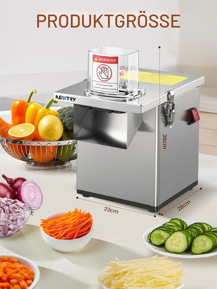 NEWTRY 3-in-1 Elektrischer Gemüseschneider -200W Küchenmaschine mit Edelstahlgehäuse zum Würfeln, Ra