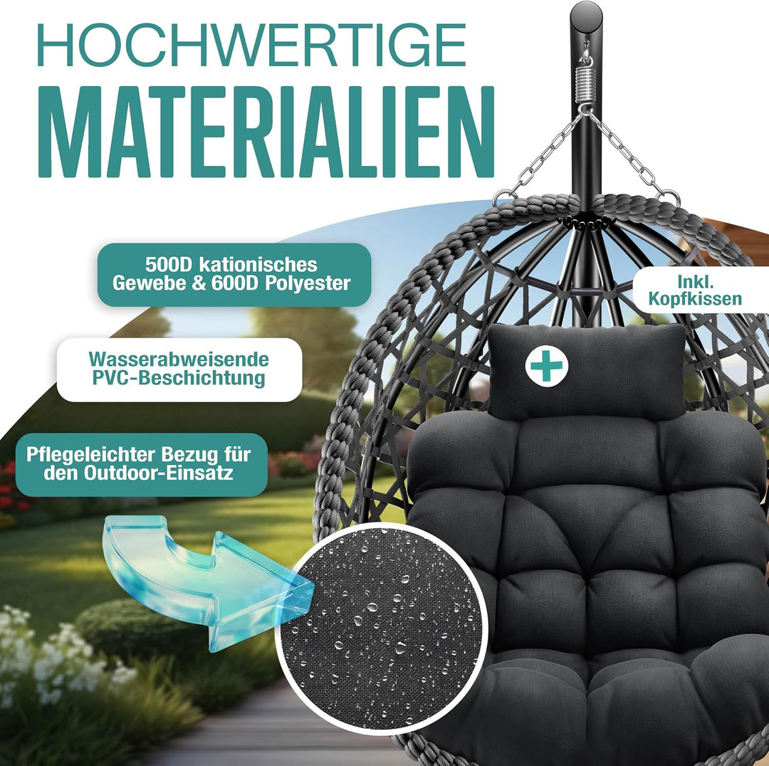 KESSER® Hängesessel mit Gestell Outdoor Indoor Schaukelstuhl Polyrattan 360° 150kg Tragkraft inkl. P