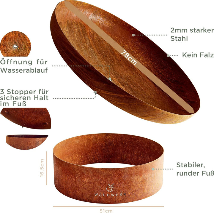 WALDWERK Design Feuerschale - Feuerschalen für den Garten - Feuerstelle aus 2mm dickem Stahl - Feuer