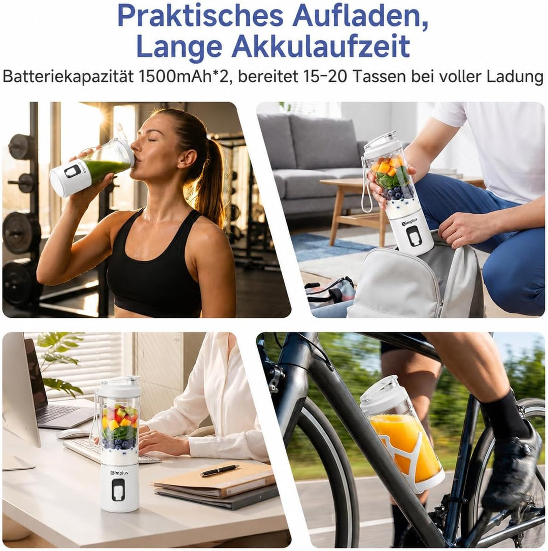 SIMPLUS Tragbarer Mixer 800ml Smoothie Maker To Go, USB-C Mini Mixer mit 6 Edelstahlklingen, kabello