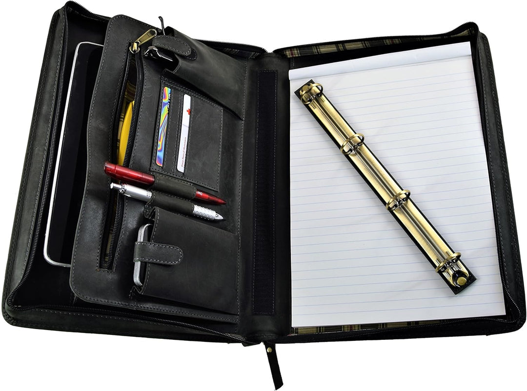 MENZO Lederschreibmappe, robustes Büffelleder, Dokumentenmappe, Ledermappe, Schreibmappe, Businessma