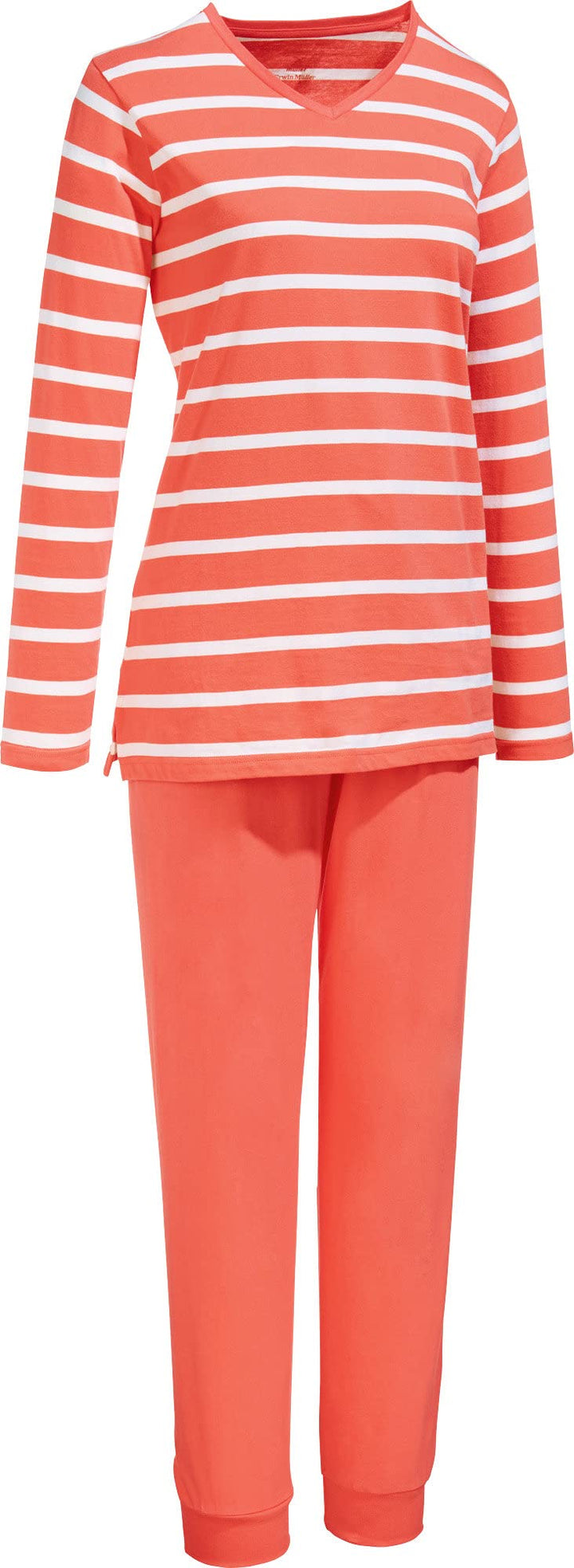 Erwin Müller Damen-Schlafanzug Single-Jersey Mandarine/Weiss 36, Mandarine/Weiß 36
