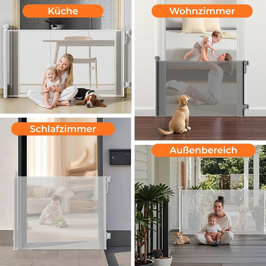 Allyson Treppenschutzgitter ausziehbar bis 140 cm, 86 cm hoch, Baby- und Haustier-Schutzgitter, Gerä