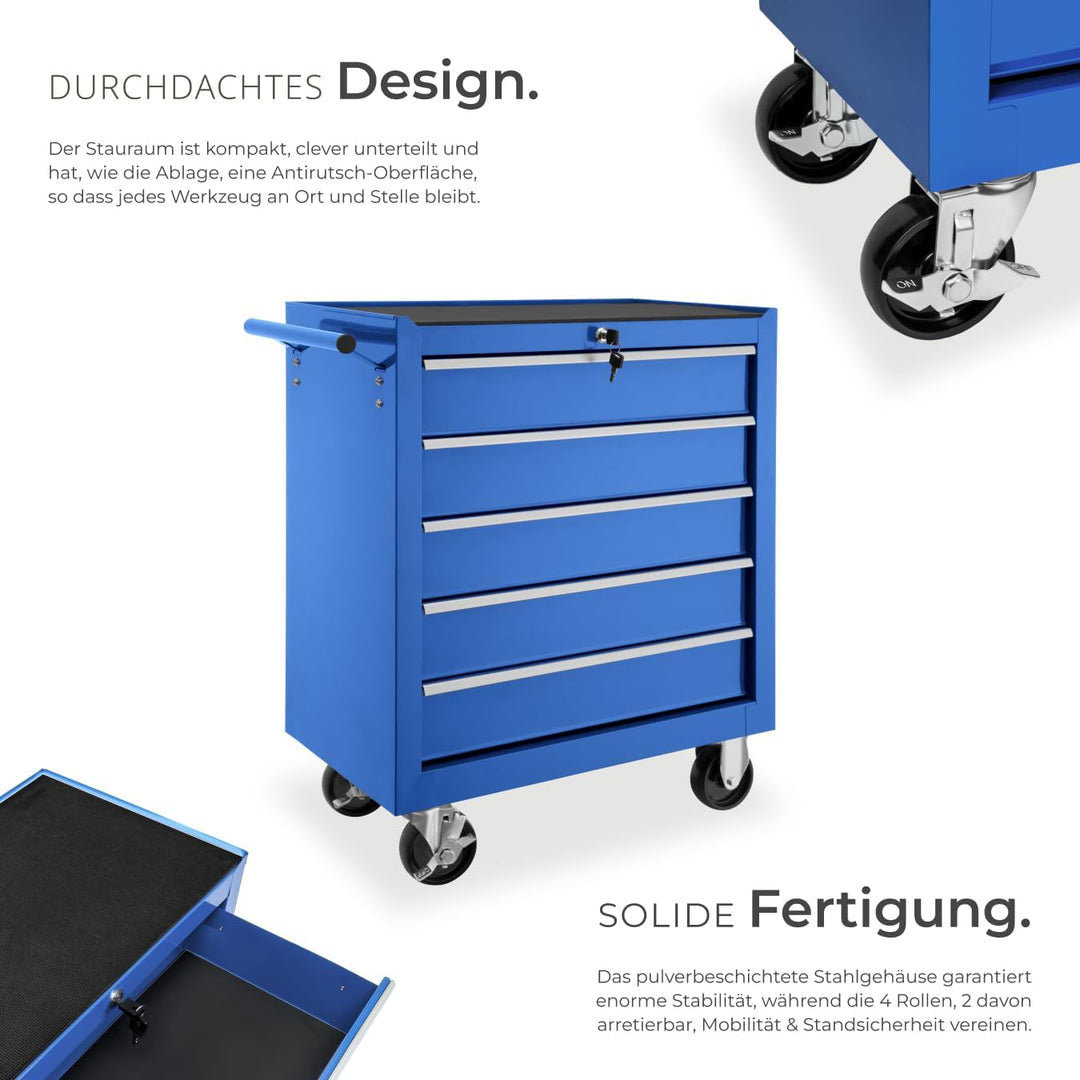tectake® Werkzeug Wagen mit 5 Schubladen, Werkstattwagen, Tool Werkzeugwagen fahrbar, Werkzeugtrolle