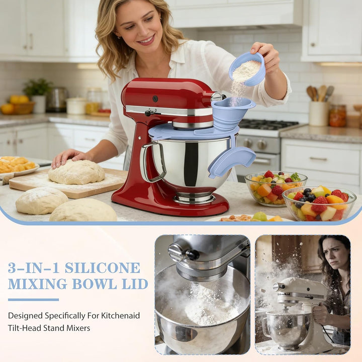 Mixer Mehl Trichter Spritzschutz Kompatibel mit KitchenAid 3-in-1 Standmixer Zubehör mit faltbarem M