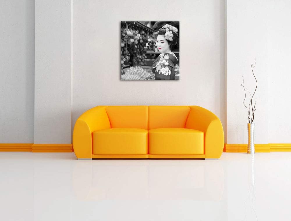 Pixxprint schöne Geisha mit Fächer als Leinwandbild/Grösse: 70x70 cm/Wandbild/Kunstdruck/fertig besp