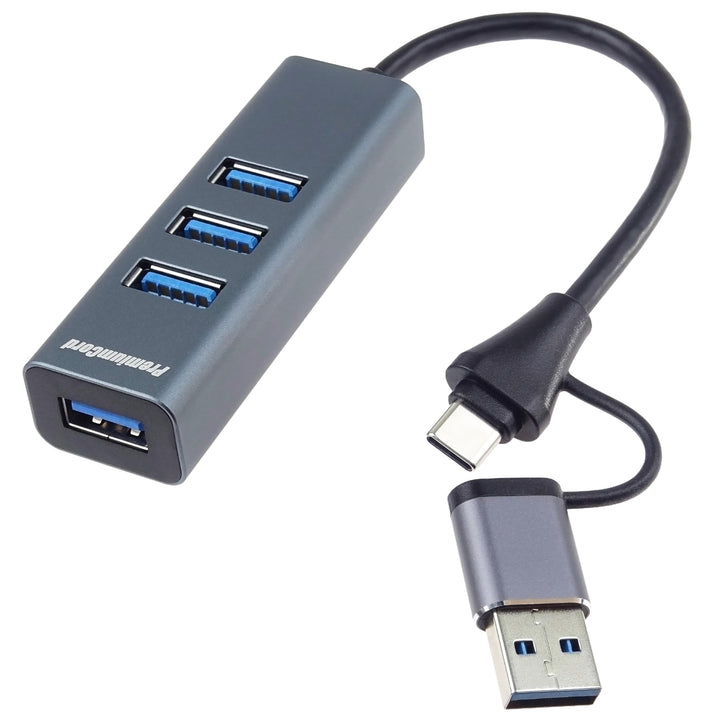 PREMIUMCORD SuperSpeed USB 2in1 Hub auf 4X USB A, Datenübertragung 3.2 Gen1 5Gbit/s, Typ-C Steck