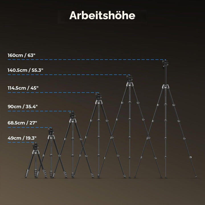 SMALLRIG 63" Tragbares Reisestativ für iPhone und Kamera, 160cm Carbonfaser-Videostativ mit Kompakte