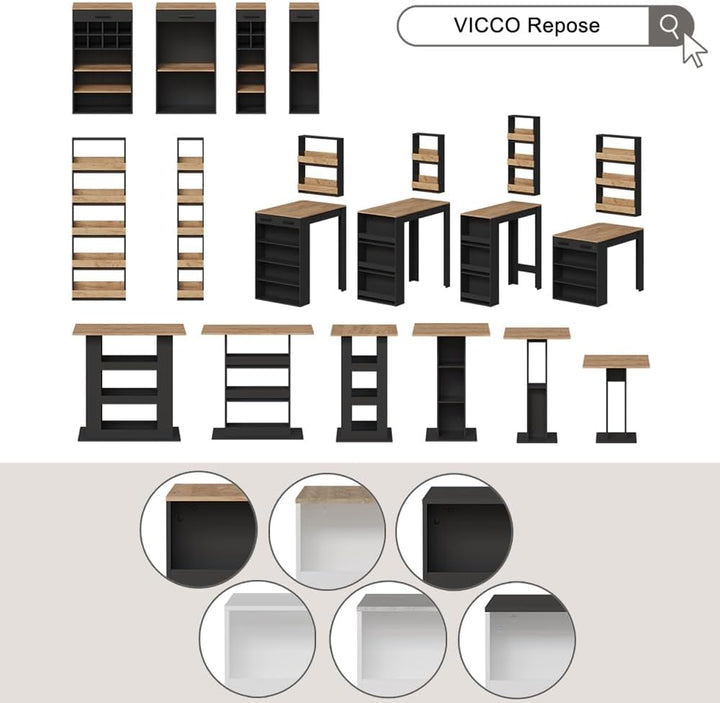 Vicco Weinglasregal Repose, Goldkraft Eiche/Anthrazit, 40 x 98 cm, zur Wandmontage mit Halterungen f