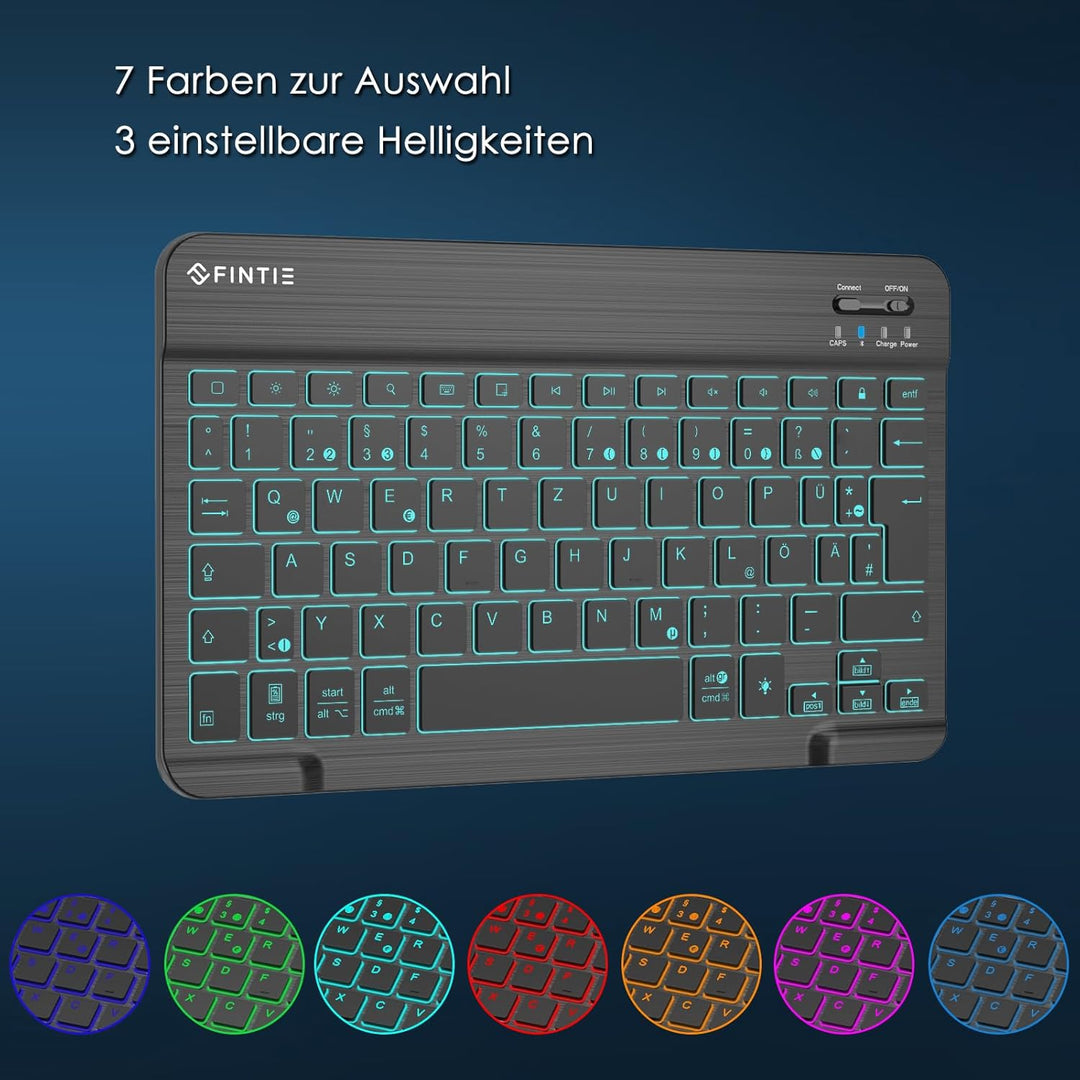 Fintie Beleuchtete Tablet Tastatur (Deutsches Layout QWERTZ), 10 Zoll Bluetooth Tastatur mit Hinterg