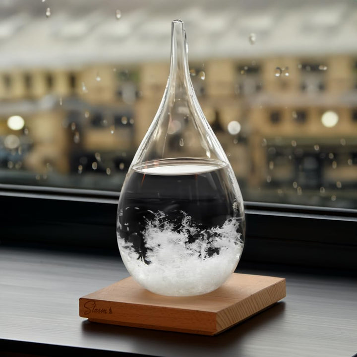 mikamax - Sturmglas - Large - 10 cm x 11 cm x 23 cm - Predicts das Wetter - Wetterstation - mit Stan
