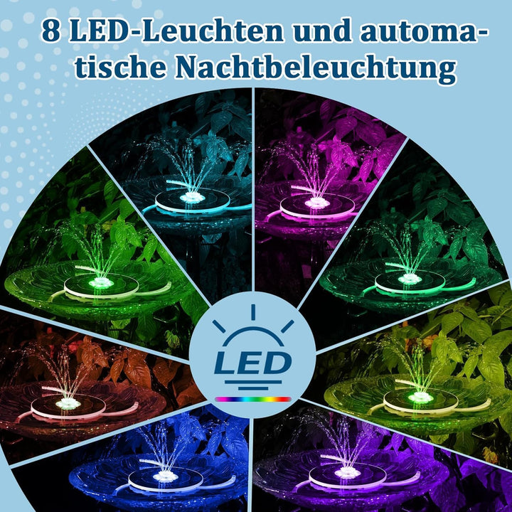 AISITIN 5,5W LED Solar Springbrunnen nur Nachts, mit 3000mAh Akku,Solar Schwimmender Fontäne Pumpe m