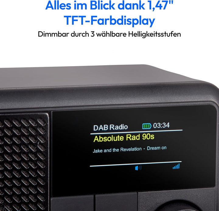MEDION S66822 Tragbares Mini DAB+ Radio mit Bluetooth (Akku, dimmbares Farbdisplay, Teleskopantenne,
